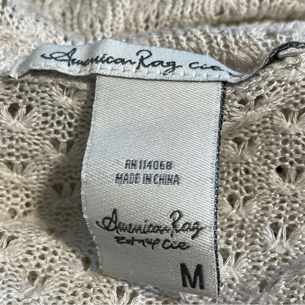 American Rag Beige Open Front Lace Hem Knit Cardigan Boho Cottagecore Medium - Picture 3 of 5